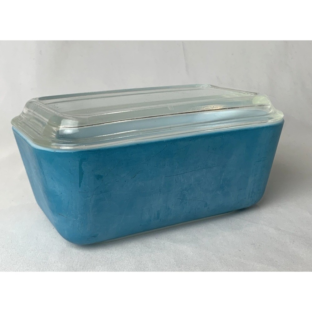 Pyrex Ovenware Refrigerator Dish Blue Vintage 502B w/Lid 502C Glass USA made